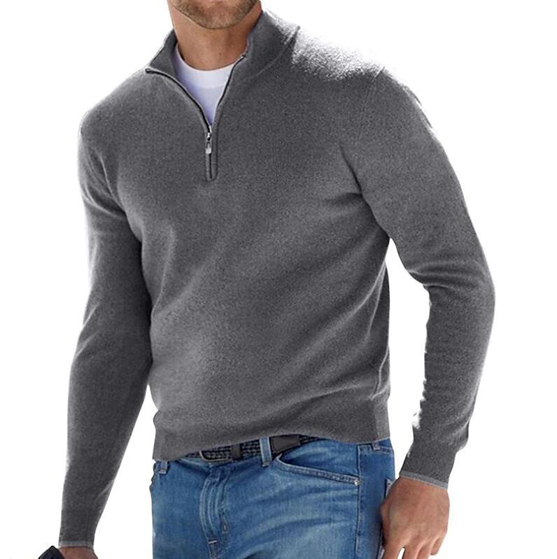 Mens Sweaters + Cardigans | Hilles Quarter-Zip Sweater In Cashmere Clothing grey heather