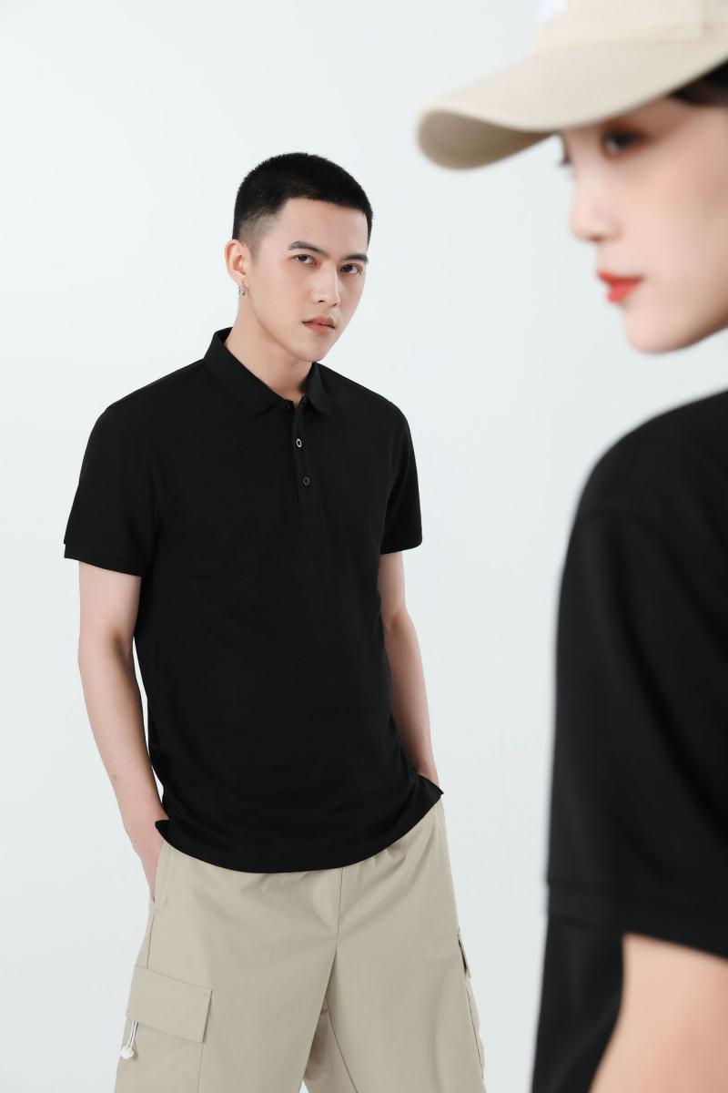 Mens T-Shirts + Polos | Bron Polo Shirt In Cosmos Slub Cotton Clothing black