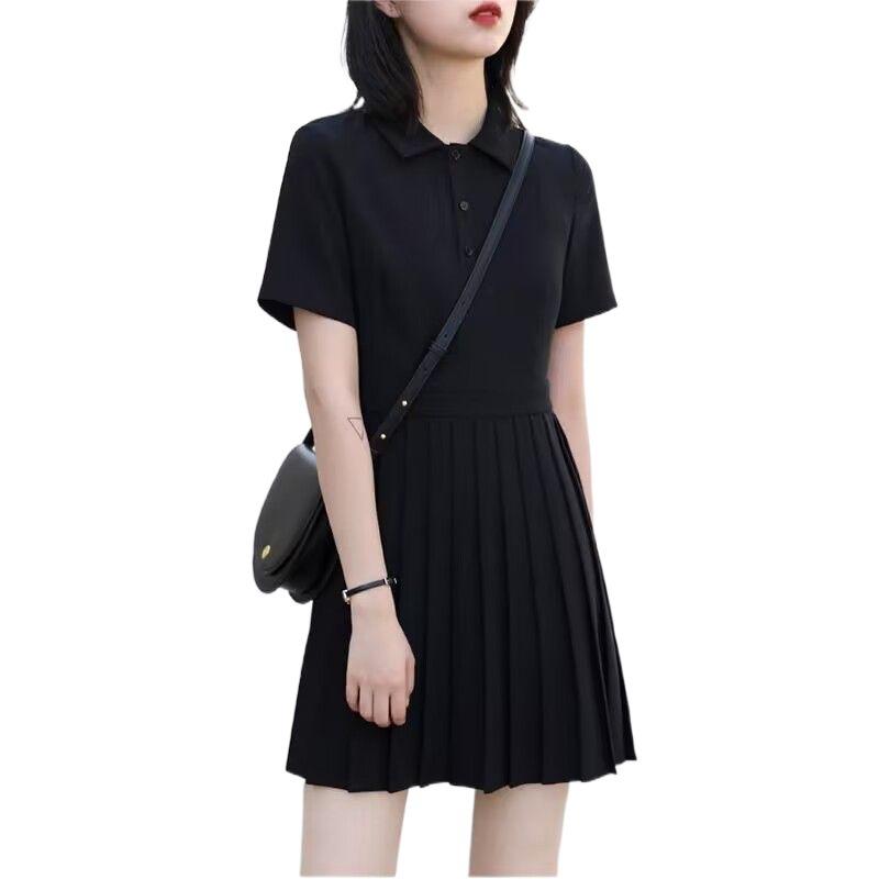 Womens Dresses | Pleated Combo Polo Dress In Stretch Wool-Blend Clothing black