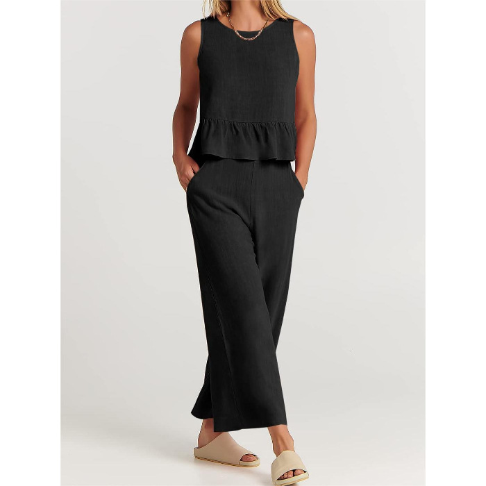 Womens Pants | Cropped Wide-Leg Pant In Good Linen Clothing black