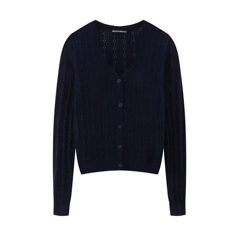 Womens Sweaters + Cardigans | Cropped Cardigan In Linen-Viscose Clothing nocturne navy