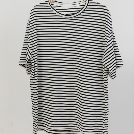 Womens T-Shirts + Tank Tops | Boxy Tee In Striped Cotton Jersey Clothing navy multi