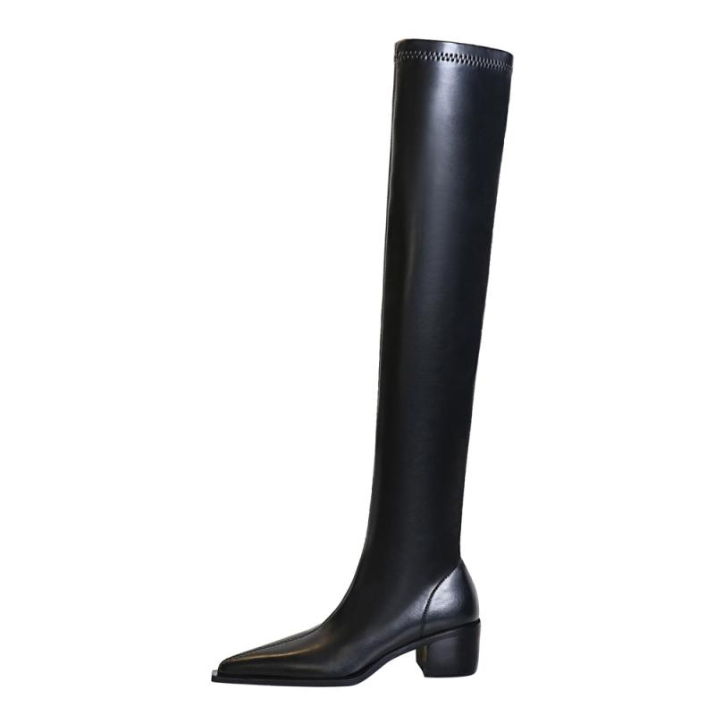 Womens Shoes | Knee-High Wedge Boot In Leather Accessories black